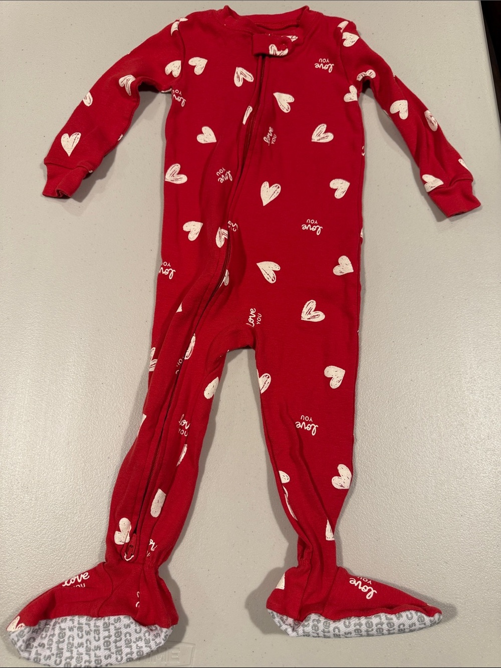 Carter's Red Heart-Print Footed One-Piece